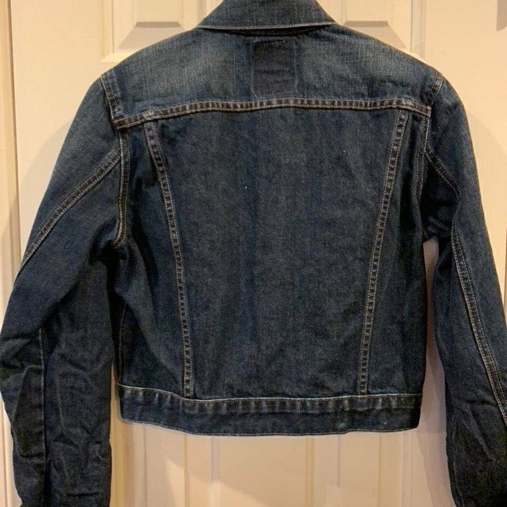 Red Engine Cropped Long Sleeve Jean Jacket - Picture 5 of 7